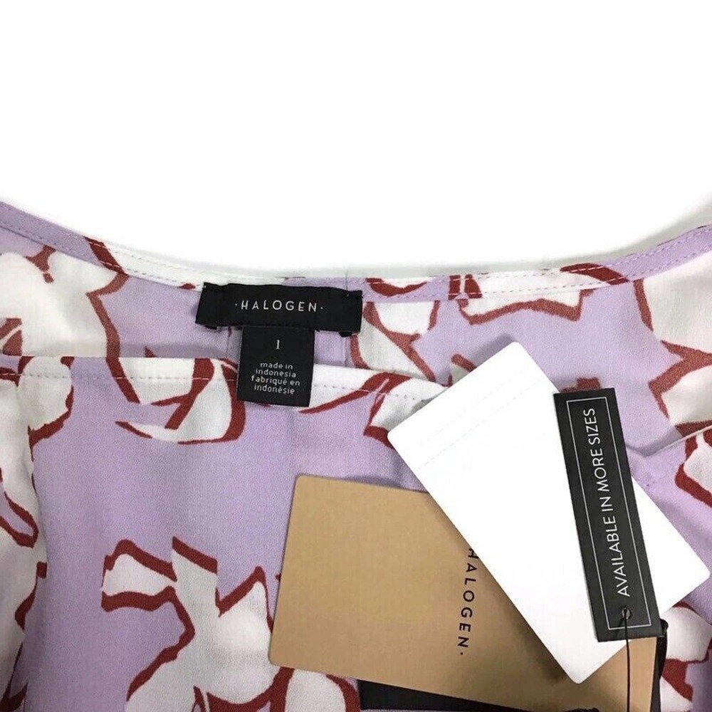 Halogen Square Neck Flutter Cap Sleeve Top Purple Floral Women's Large L NEW $69 - Picture 3 of 3